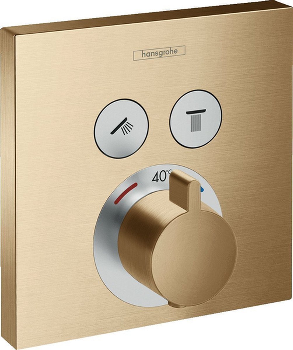 Hansgrohe ShowerSelect afbouwdeel v. inbouwkraan thermostatisch v. 2 douchefuncties m. start/stop-kraan brushed bronze 15763140