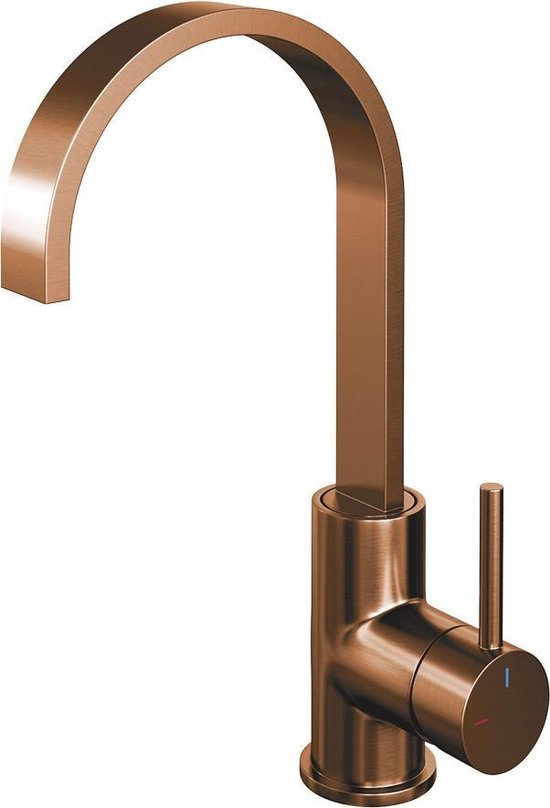 Brauer Copper Edition Wastafelmengkraan hoog model platte uitloop type S3 greep ColdStart PVD 5-GK-003-S3