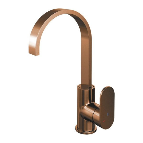 Brauer Copper Edition Wastafelmengkraan hoog model platte uitloop type S1 greep ColdStart PVD 5-GK-003-S1