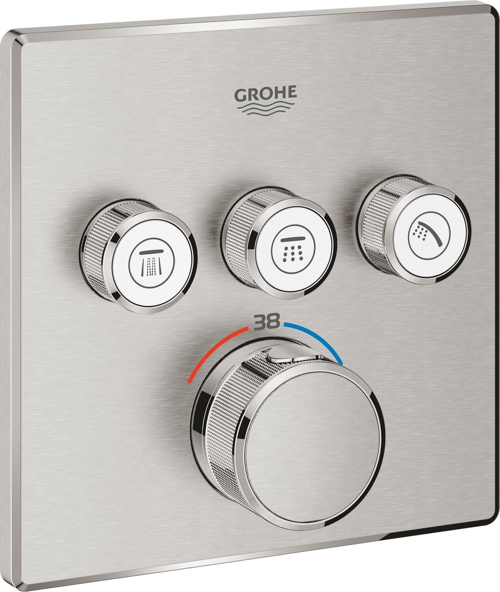 Grohe Grohtherm SmartControl afbouwdeel v. inbouwkraan thermostatisch met omstel v. 3 functies vierkant supersteel 29126DC0