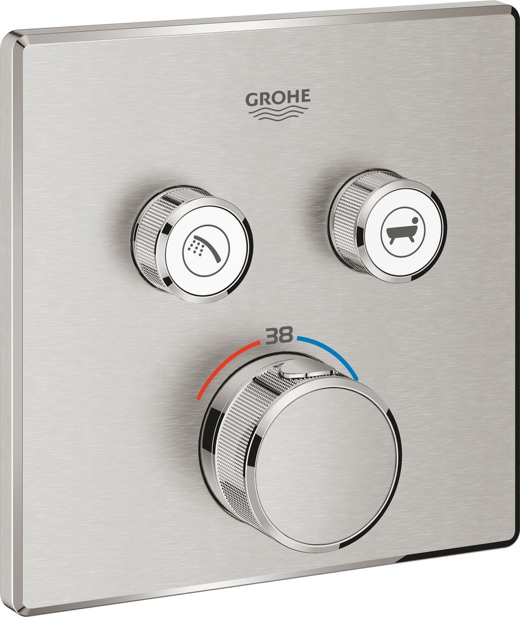 Grohe Grohtherm SmartControl afbouwdeel v. inbouwkraan thermostatisch met omstel v. 2 functies vierkant supersteel 29124DC0