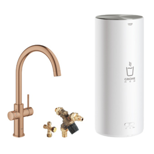 Grohe Red 1-gats keukenkraan duo m. c-uitloop m. L-size boiler brushed warm sunset 30031DL1 - Goud