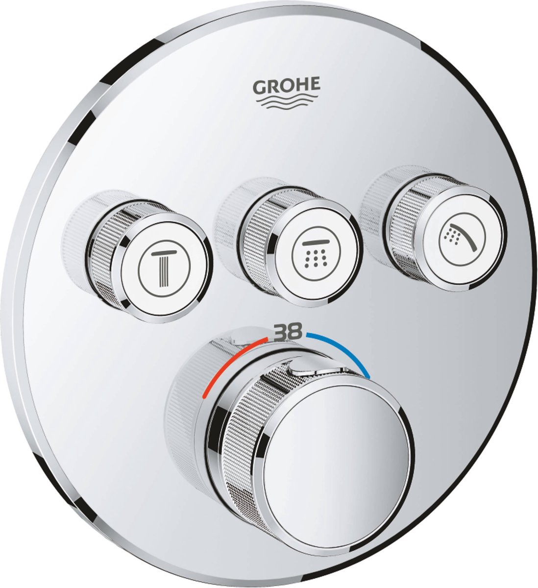 Grohe Grohtherm SmartControl inbouwkraan thermostatisch met omstel voor 3 functies rond chroom 29121000