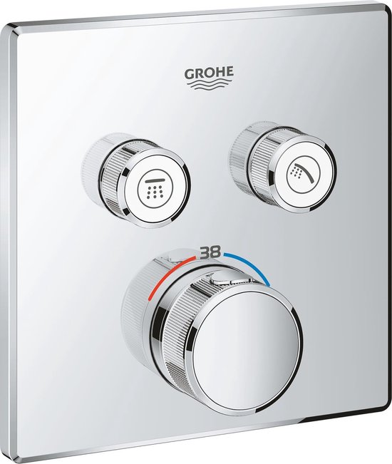 Grohe SmartControl afbouwdeel voor inbouwkraan thermostatisch met omstel v. 2 functies vierkant chroom 29124000