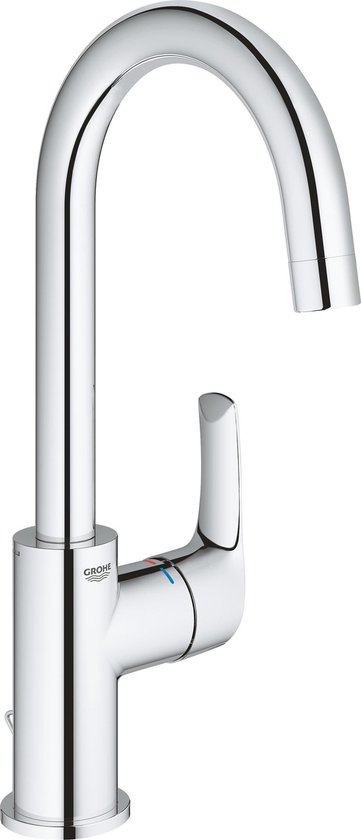 Grohe Eurosmart 1 gats wastafelkraan met hoge ronde uitloop met ketting chroom 23743002