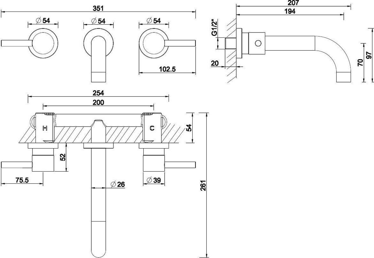 Wiesbaden Caral afbouwdeel uitloop 20cm zonder inbouwdeel chroom 29.3110