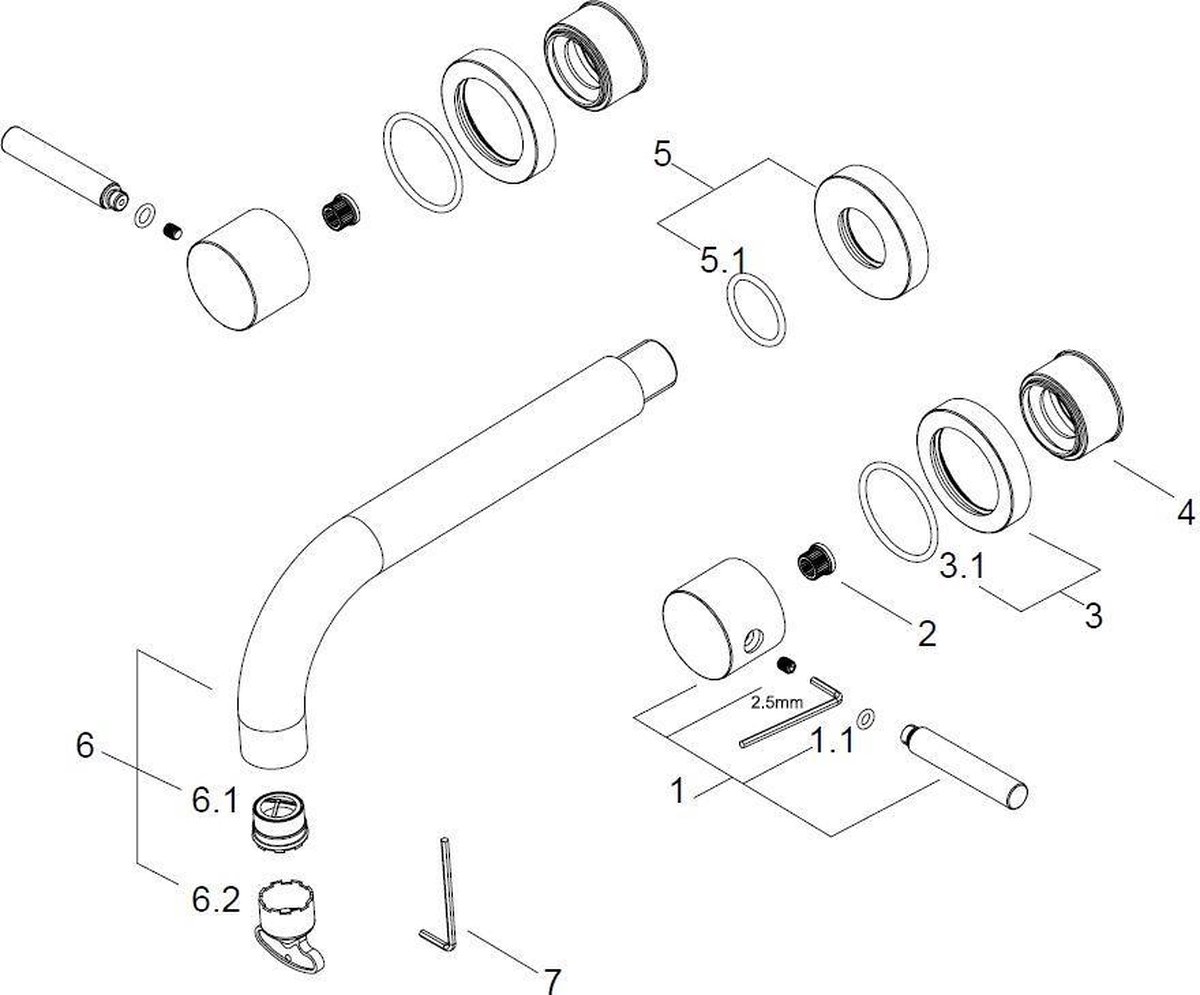 Wiesbaden Caral afbouwdeel uitloop 20cm zonder inbouwdeel geborsteld staal 29.3120