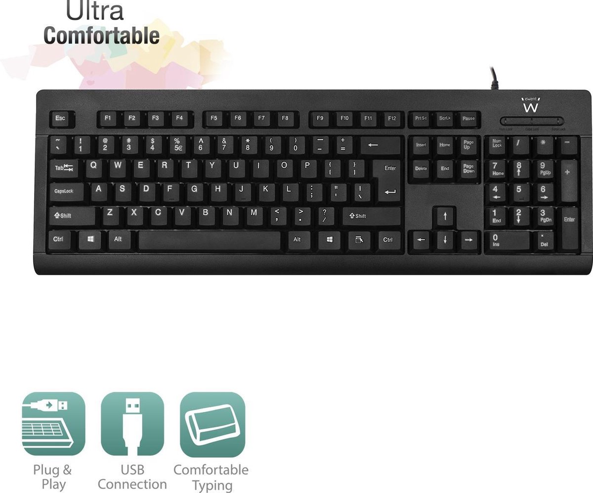 Ewent EW3190 toetsenbord USB QWERTY US International - Zwart