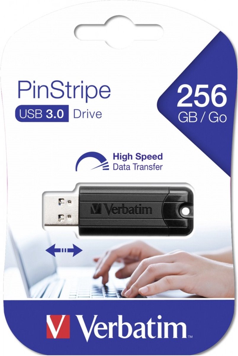 Verbatim PinStripe 3.0 - USB-Stick 3.0 256GB  - - Zwart