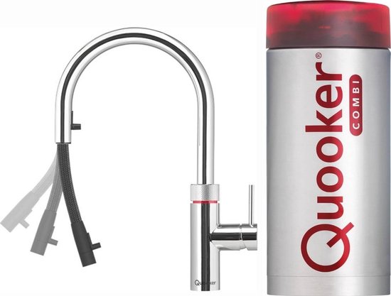 Quooker Flex keukenkraan koud, warm en kokend water inclusief uittrekbare uitloop met Combi+ reservoir chroom 22+XCHR