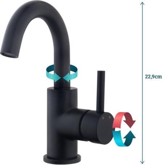 Wiesbaden Caral opbouw wastafelkraan draaibare uitloop 29.2114 - Zwart
