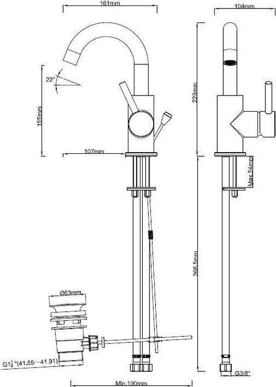 Wiesbaden Caral opbouw wastafelkraan draaibare uitloop 29.2114 - Zwart