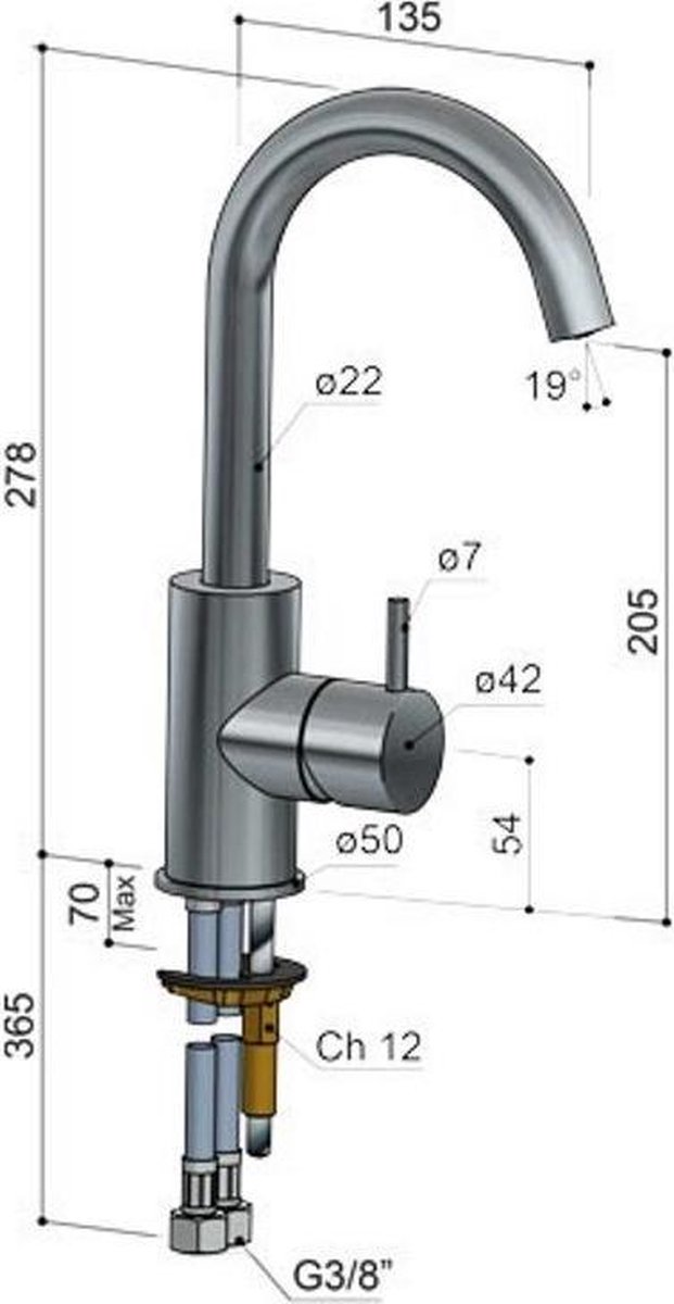 Hotbath Cobber wastafelkraan 27.8cm 1 gats met draaibare uitloop chroom CB004CR