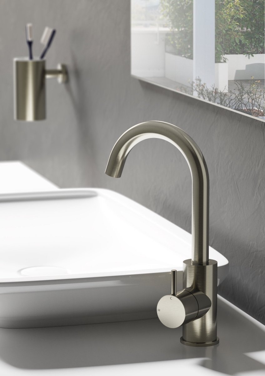 Hotbath Cobber wastafelkraan 27.8cm 1 gats met draaibare uitloop chroom CB004CR