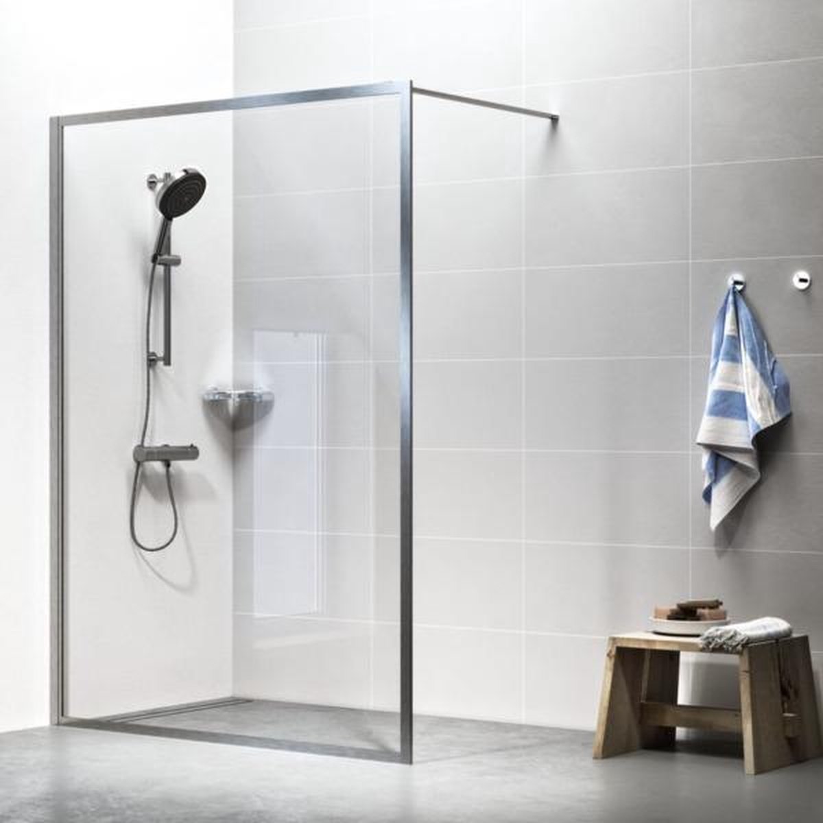 Sealskin get wet Contour inloop douche type A3 118 cm breed, 200 cm hoog, RVS, 6 mm helder veiligheidsglas CDA31186325100