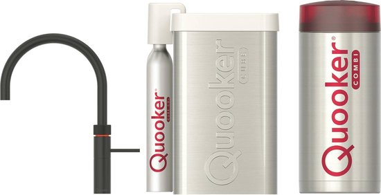 Quooker Fusion round kokendwaterkraan opbouw uitloop draaibaar met Combi+ reservoir & Cube reservoir 22+FRBLK CUBE - Zwart