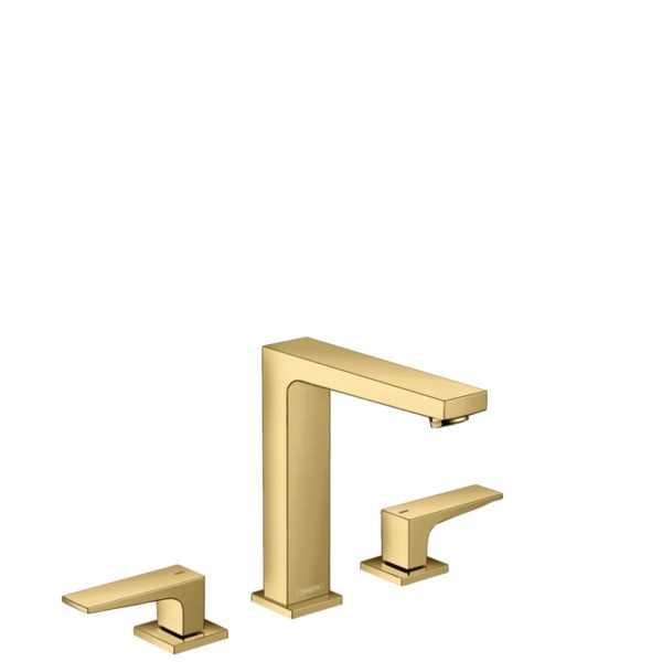 Hansgrohe Metropol 3-gats wastafelkraan 160 met push open waste met voorsprong vaste uitloop 15.2cm polished gold 32515990