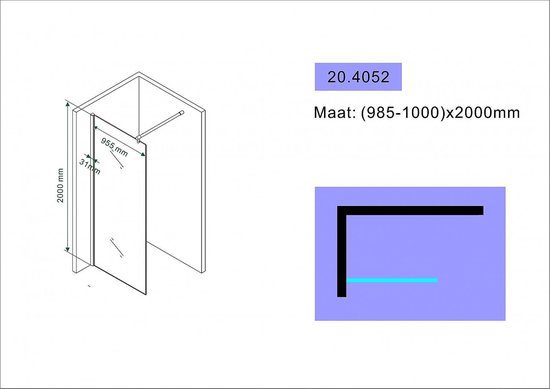 Xellanz Eco inloopdouche 100x200cm 8mm glas met NANO coating 20.4052