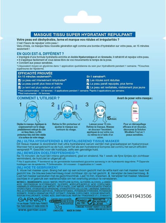 Garnier - Skin Naturals Hydra Bomb Masker - 30 ml