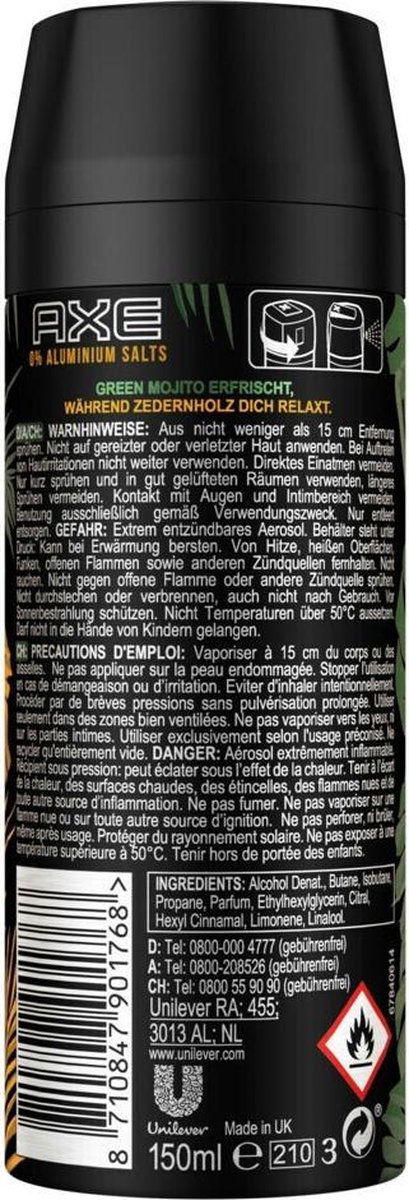 Axe Deodorant Bodyspray Wild Green Mojito & Cedarwood - 150 ml