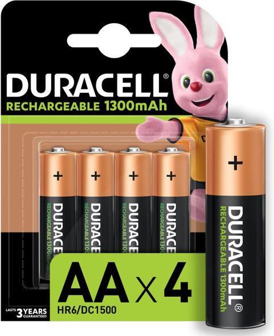Duracell Oplaadbare Batterijen AA - NiMH - 1300 mAH 1.2 V / Stilo Mignon- 4 stuks