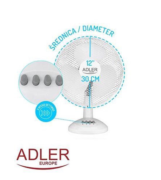 Adler AD 7303 Ventilator - 30 cm - Wit