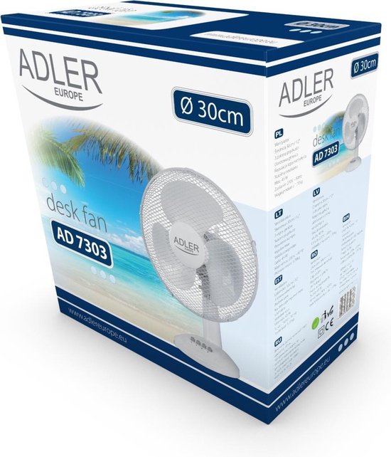 Adler AD 7303 Ventilator - 30 cm - Wit