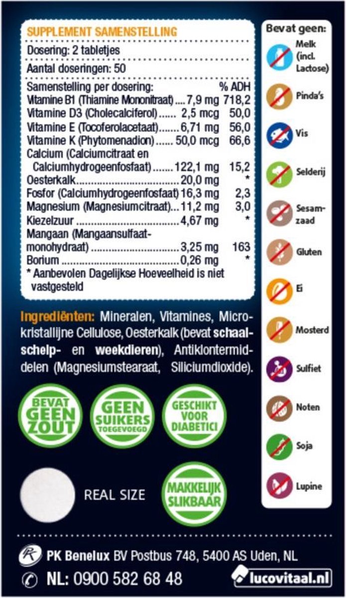 Lucovitaal Supplement Oesterkalk Calcium - 100 Tabletten