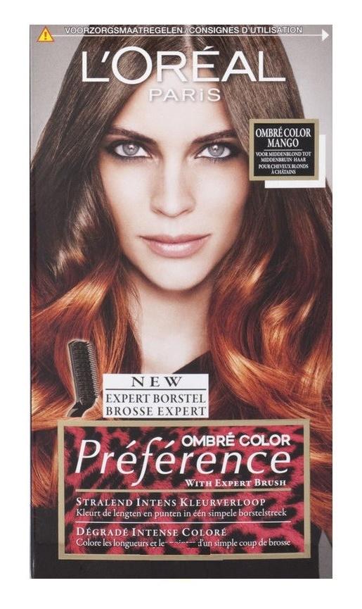 L'Oreal Préférence Haarverf - Ombré Color Mango nr. 7.4 + Haarborstel