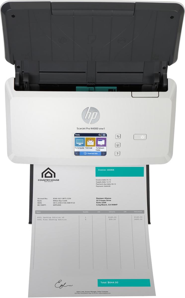 HP Scanjet Pro N4000 snw1 600 x 600 DPI Paginascanner, Wit A4 - Zwart