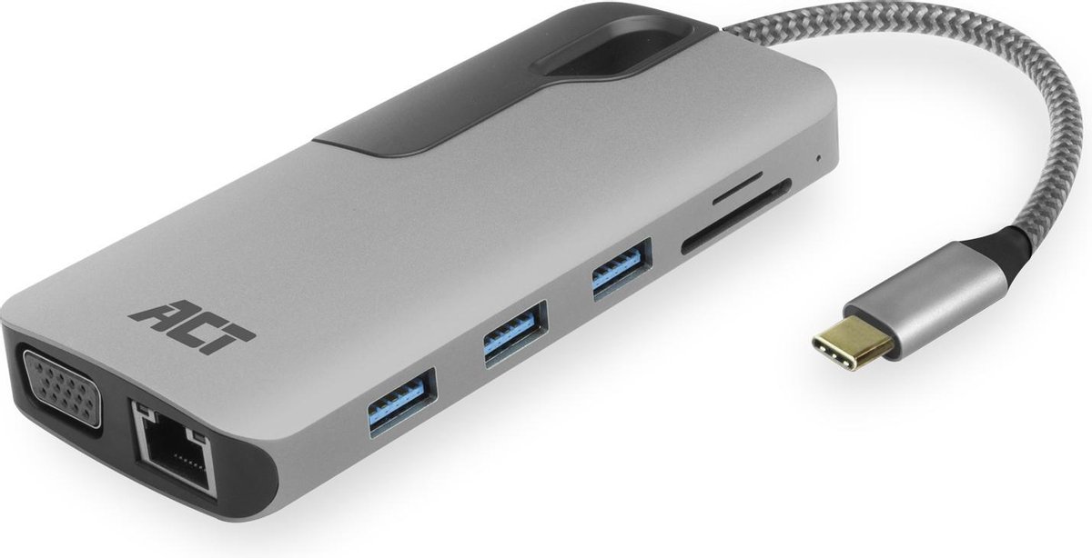 ACT AC7043 USB-C naar HDMI of VGA female multiport adapter
