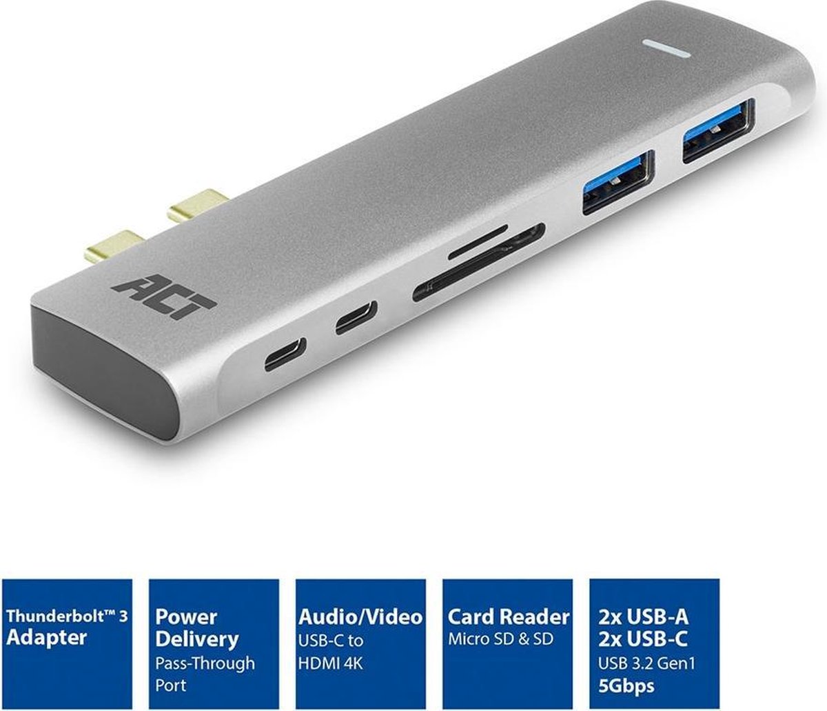 ACT usb C Thunderbolt 3 naar hdmi Female Multiport Adapter 4K