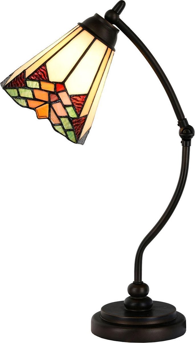 Clayre & Eef Lumilamp Tafellamp Tiffany Ø 26*50 Cm E14/max 1*40w Meerkleurig Glas / Polyresin Art Deco 5ll-5964 - Beige
