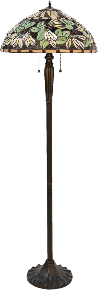 Clayre & Eef Lumilamp Vloerlamp Tiffany Ø 51*157 Cm E27/max 2*60w Meerkleurig Glas / Polyresin 5ll-5990 - Bruin