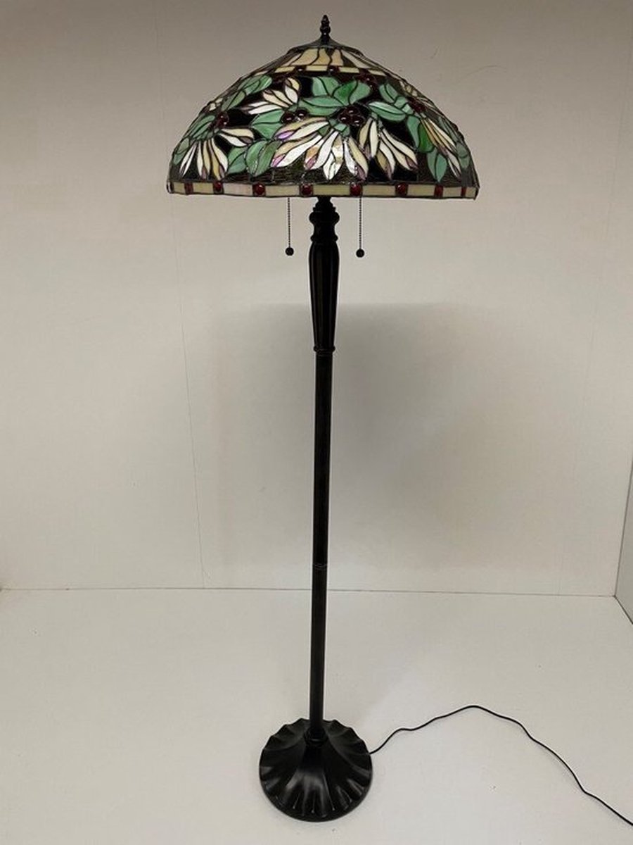 Clayre & Eef Lumilamp Vloerlamp Tiffany Ø 51*157 Cm E27/max 2*60w Meerkleurig Glas / Polyresin 5ll-5990 - Bruin