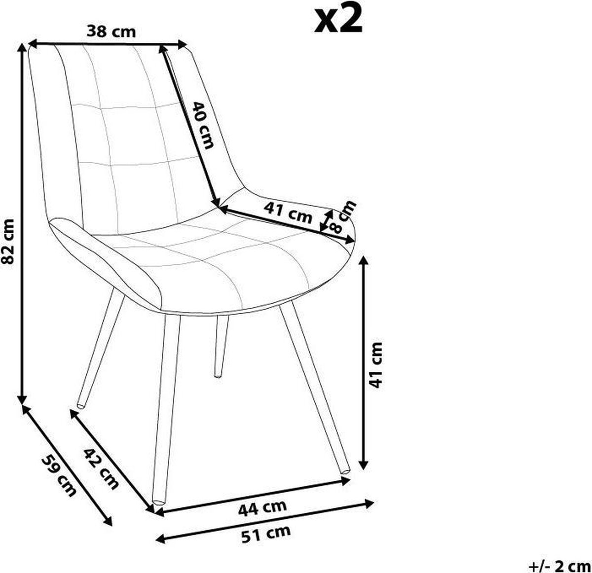 Beliani Melrose Eetkamerstoel Set Van 2 Fluweel 59 X 51 Cm - Grijs