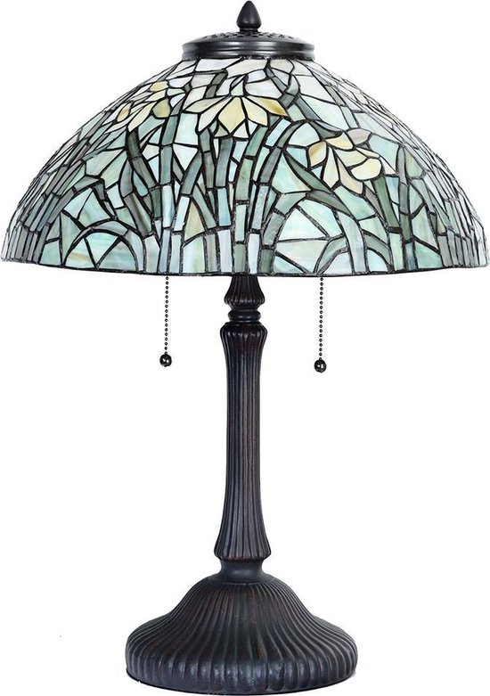 Clayre & Eef Tafellamp Tiffany Ø 40 Cm E27/max 3*60w Meerkleurig - Beige