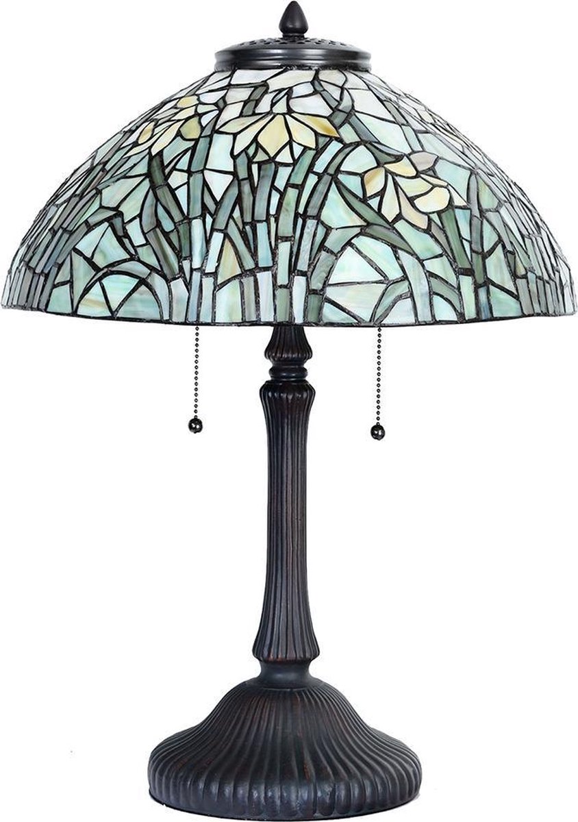 Clayre & Eef Tafellamp Tiffany Ø 40 Cm E27/max 3*60w Meerkleurig - Beige