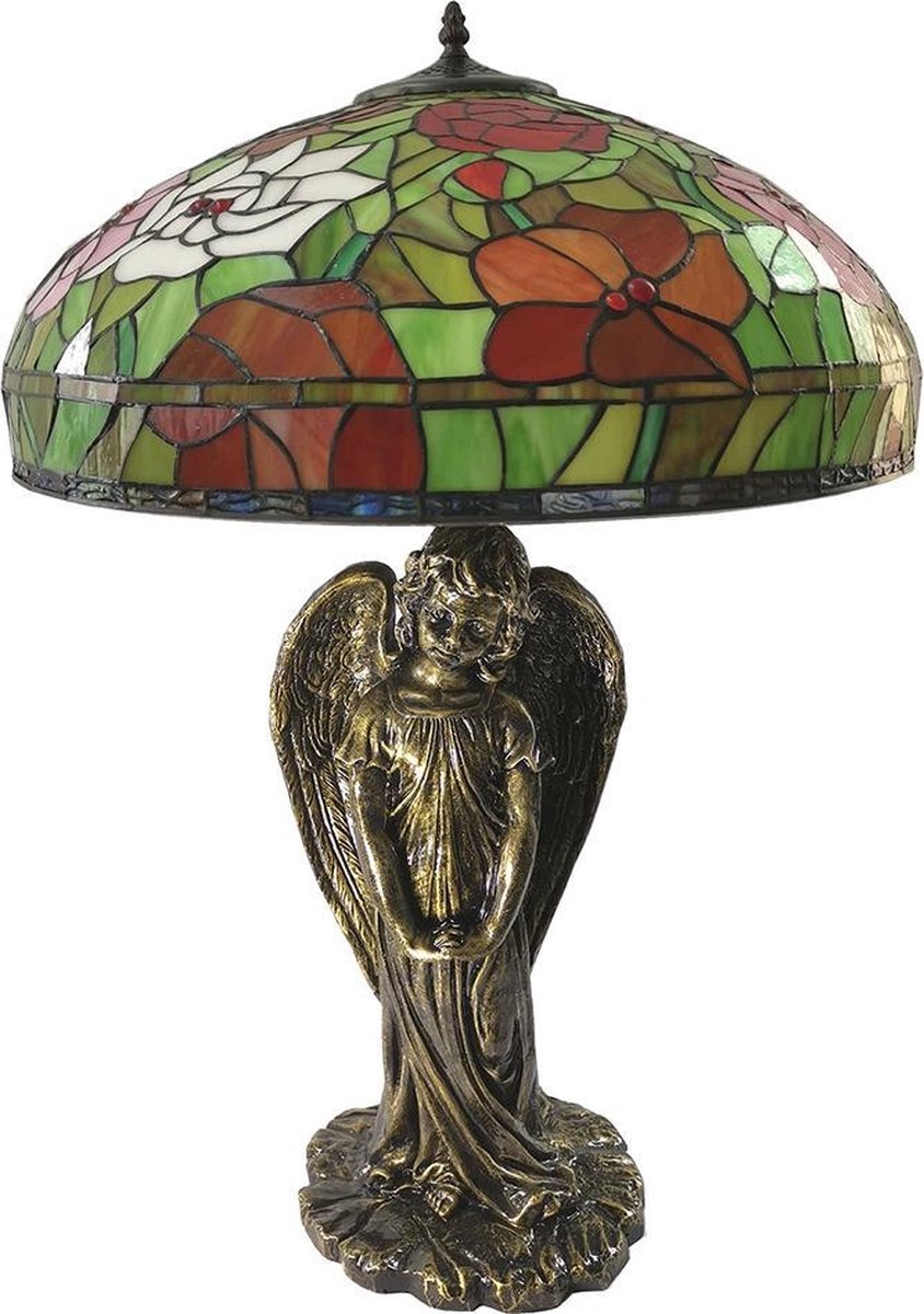 Clayre & Eef Tafellamp Tiffany Ø 57*83 Cm E27/max 3*60w - Rood