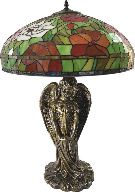 Clayre & Eef Tafellamp Tiffany Ø 57*83 Cm E27/max 3*60w - Rood