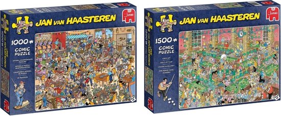 Jumbo Jan Van Haasteren Puzzelbundel - 2 Stuks - Nk Puzzelen 1000 Stukjes & Krijt Op Tijd! 1500 Stukjes