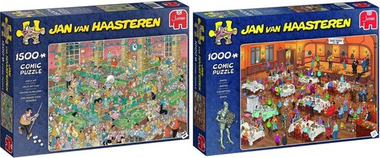 Jumbo Jan Van Haasteren Puzzelbundel - 2 Stuks - Krijt Op Tijd! 1500 Stukjes & Darts 1000 Stukjes