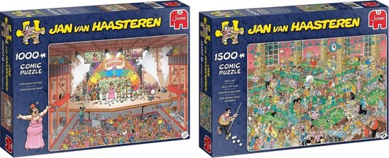 Jumbo Jan Van Haasteren Puzzelbundel - 2 Stuks - Krijt Op Tijd! 1500 Stukjes & Eurovisie Songfestival 1000 Stukjes