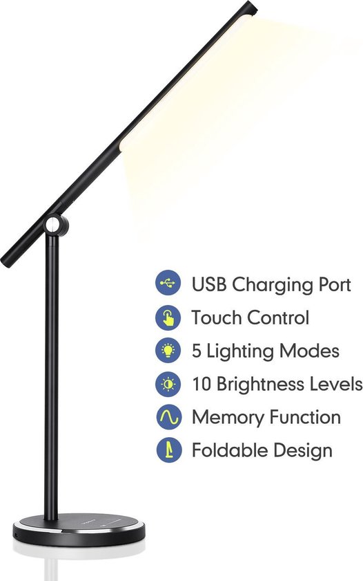 Aigostar Vince - Led Bureaulamp - Dimbaar - 8w - - Zwart