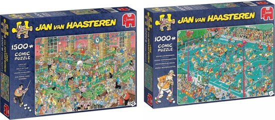 Jumbo Jan Van Haasteren Puzzelbundel - 2 Stuks - Hockey Kampioenschappen 1000 Stukjes & Krijt Op Tijd! 1500 Stukjes