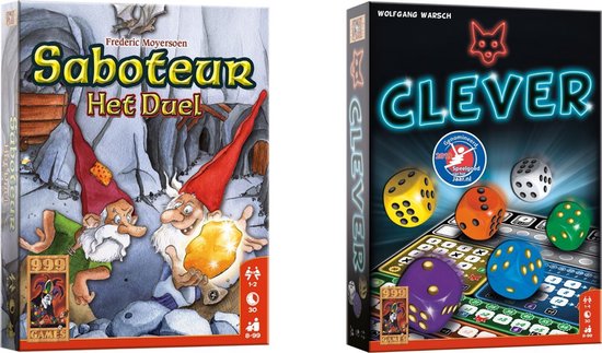 999Games Spellenbundel - Kaartspel - Dobbelspel - 2 Stuks - Saboteur: Het Duel & Clever