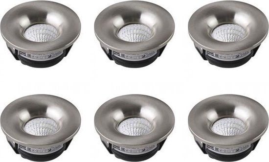 BES LED Led Veranda Spot Verlichting 6 Pack - Inbouw Rond 3w - Natuurlijk 4200k - Mat Chroom Aluminium - Ø48.5mm - Wit