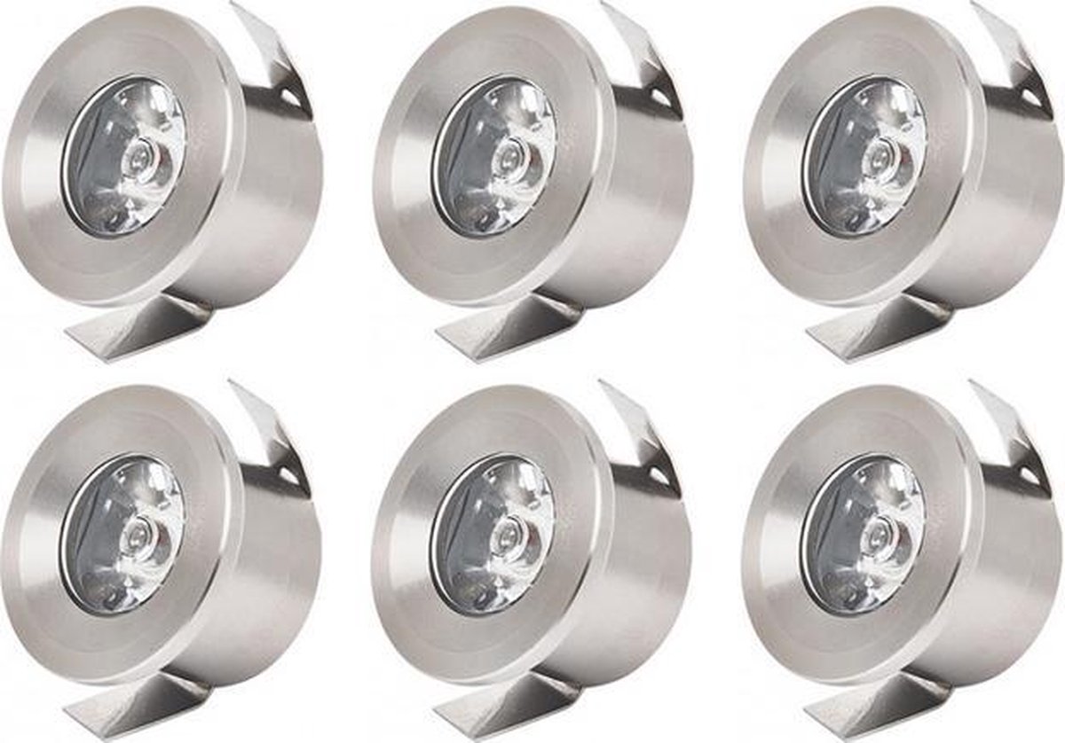 BES LED Led Veranda Spot Verlichting 6 Pack - Mony - Inbouw Rond 1w - Natuurlijk 4200k - Mat Chroom Aluminium - Ø33mm - Wit