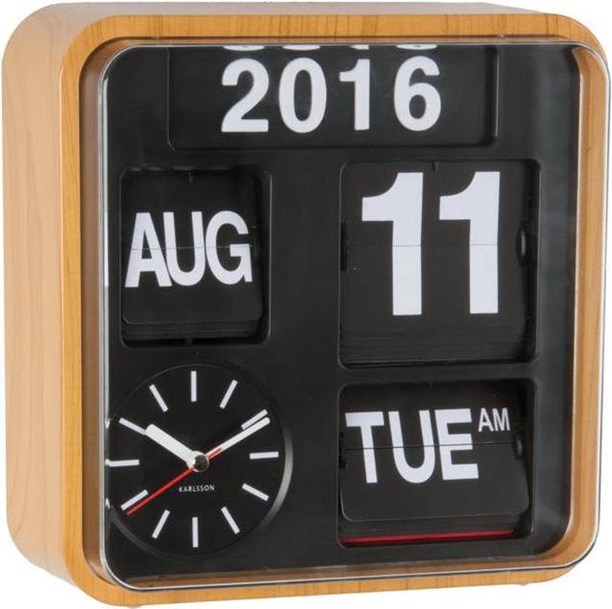 Karlsson - Wandklok Mini Flip Bamboo - Bruin