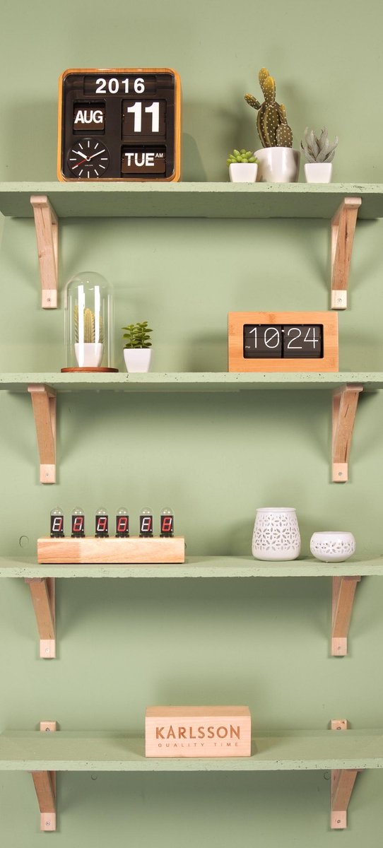 Karlsson - Wandklok Mini Flip Bamboo - Bruin